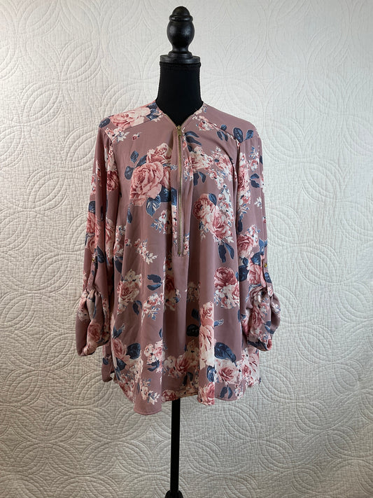 Rue 21+ Floral Zippered Blouse, Size 2X