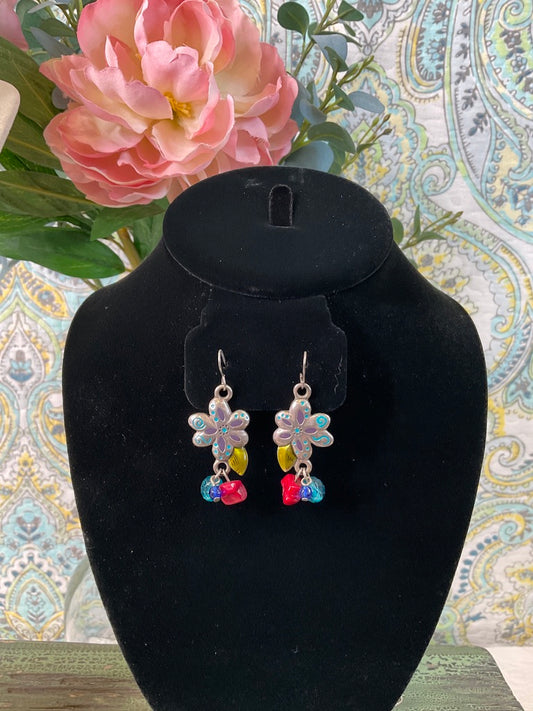Multicolor Flower Earrings, Costume Jewelry