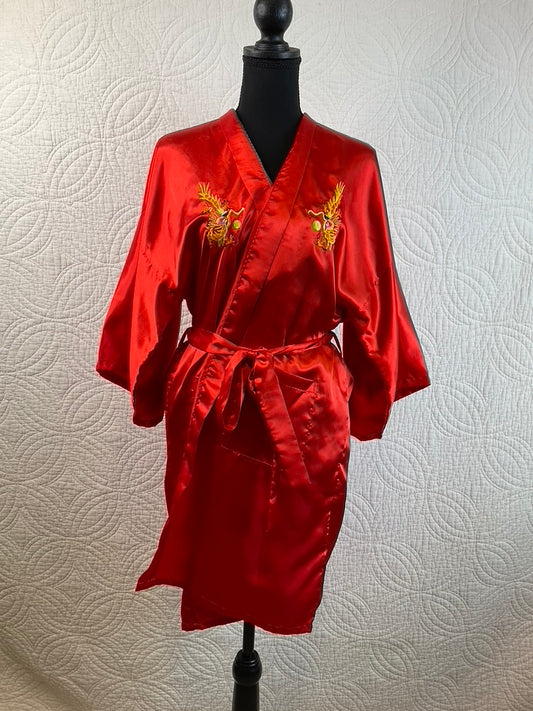 Vintage Chinese Silk Embroidered Kimono Robe, Size F2