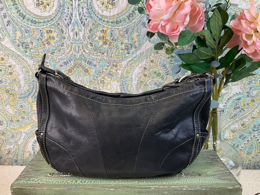 Vintage Fossil Black Leather Handbag, 75082