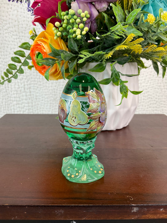 Vintage Fenton Hand Painted Green Glass Egg