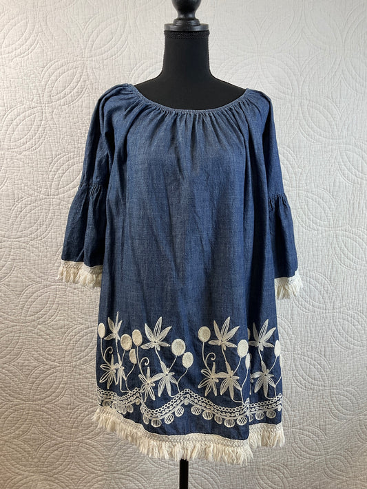 Shyanne Women's Embroidered Denim Blouse, Size XL