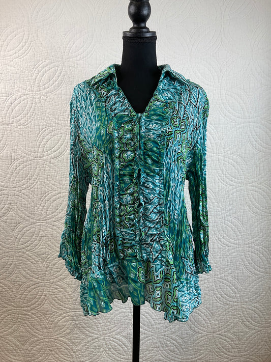 Signature by Larry Levine Woman's Romantic Bell Sleeve Blouse, Size 1X