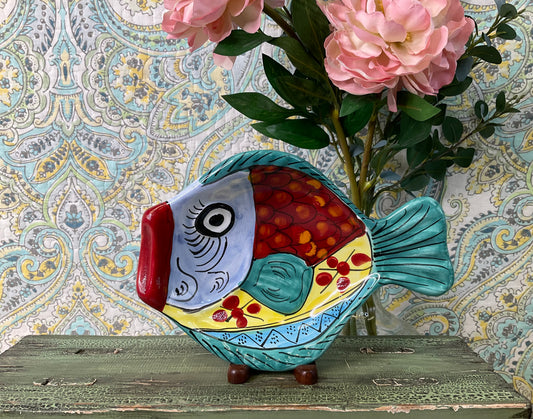 Hand Painted Pottery Fish Shallow Bowl