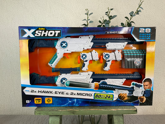 X-Shot 2x Hawk Eye Dart Guns & 2x Micro Blasters