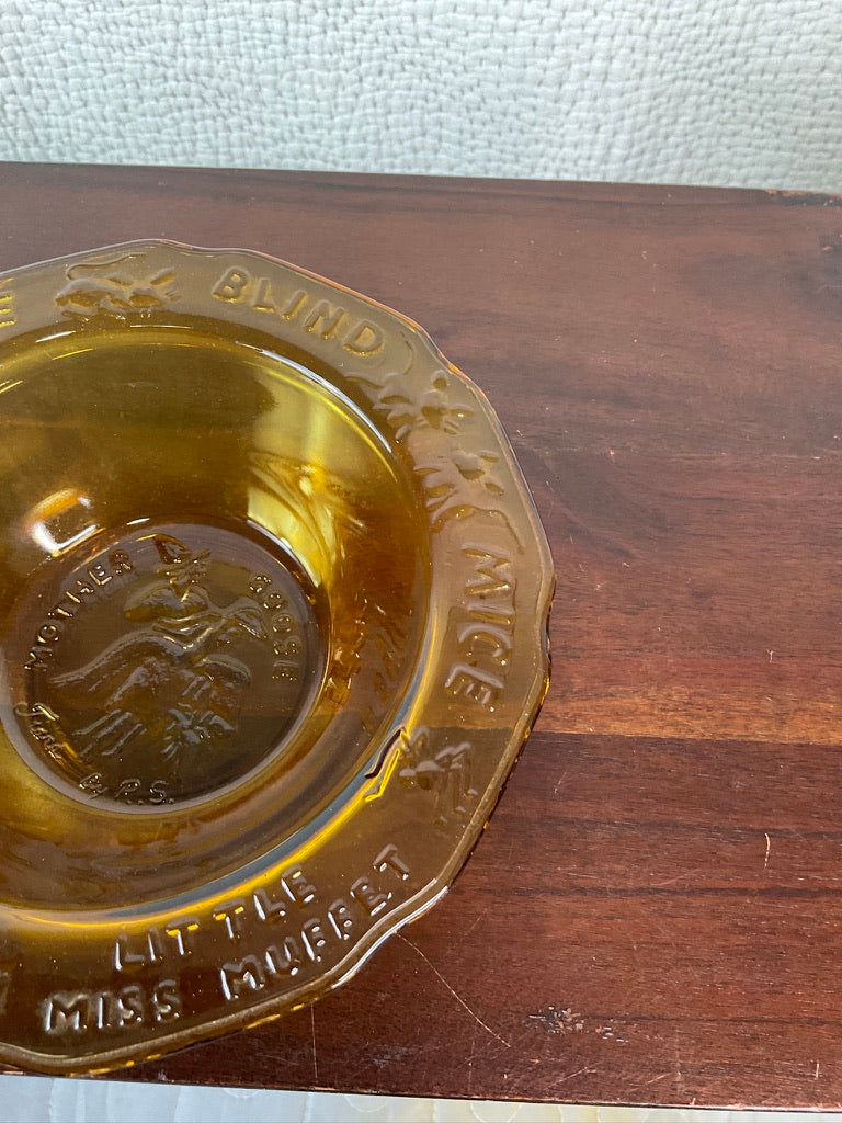 Amber Glass Mother Goose Bowls, Sold Separately