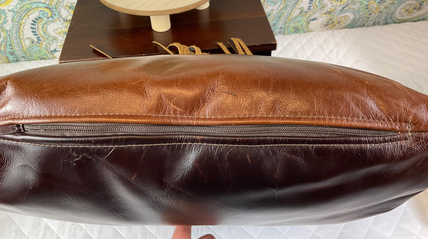 Cow Hide & Leather Pillow with Silver Star Emblem