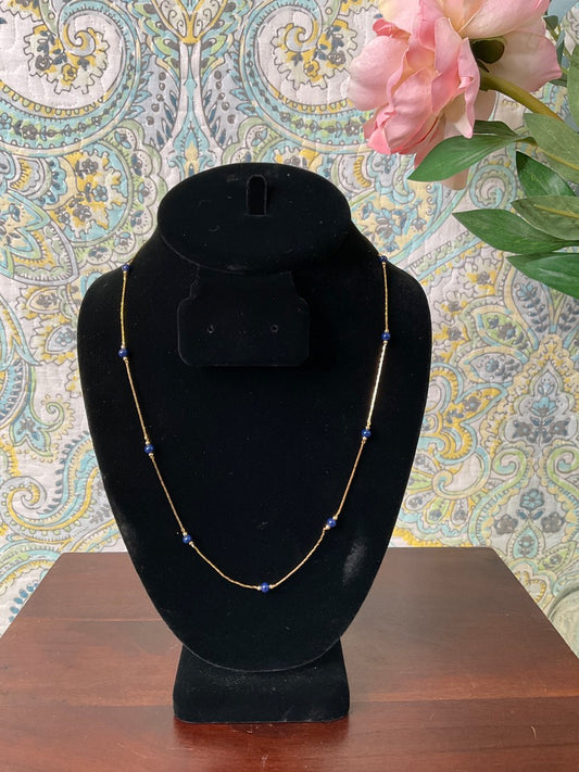 Dainty Monet Gold Tone Necklace With Blue Beads