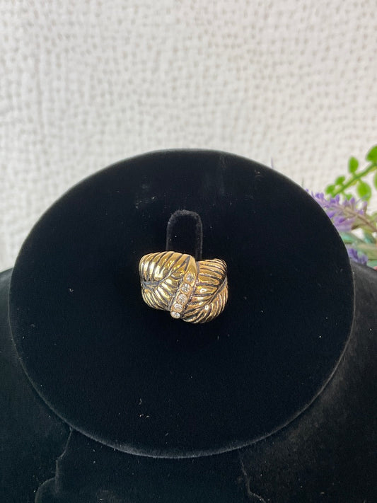 Feather Braided Ring, MARKED 18K HGF Gold Plated