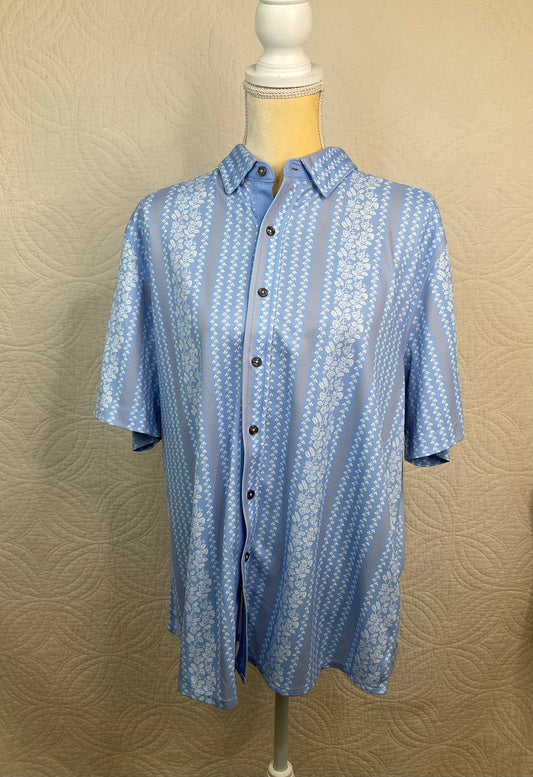 NEW Bermuda Sands Men's Blue Button Up Short Sleeve Polo Shirt, Size L