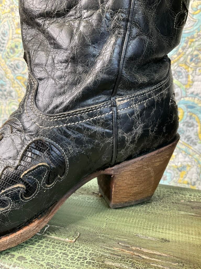 Corral Vintage Black Leather Distressed Western Boots, Woman 8.5