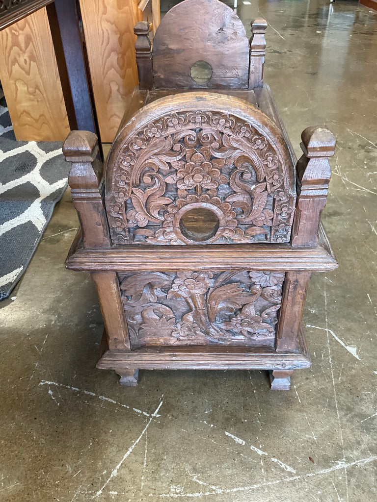 Antique Wood Carved Bench, Top Double Door, **AT OUR 1ST STREET LOCATION**