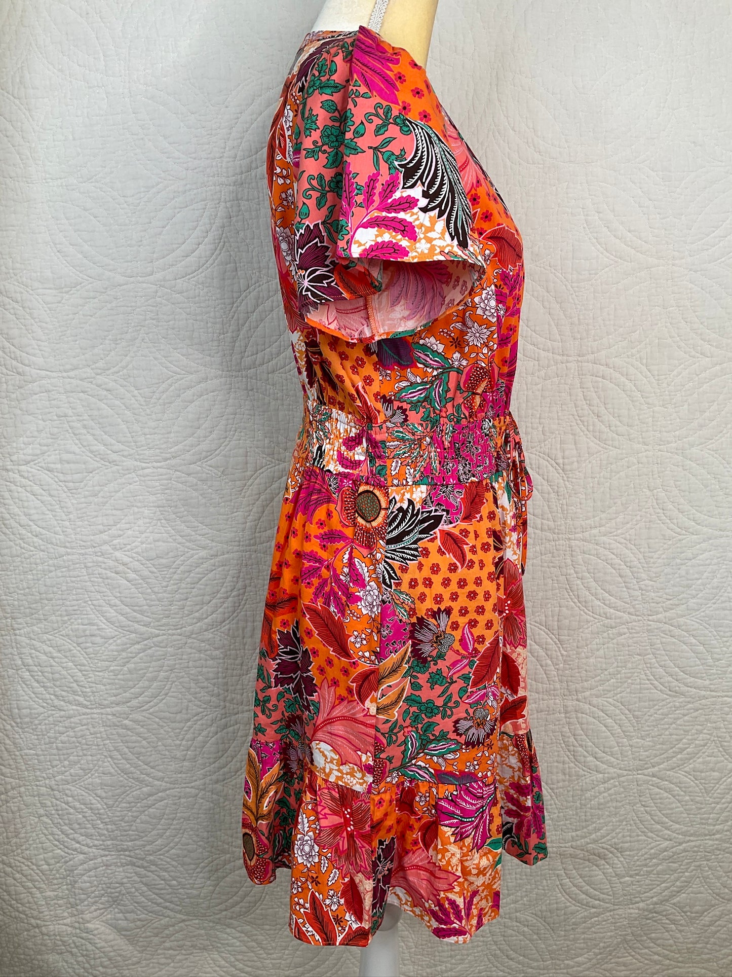NEW!  Loft Patchwork Bloom Smocked Tie Waist Dress, Size Small  & Medium