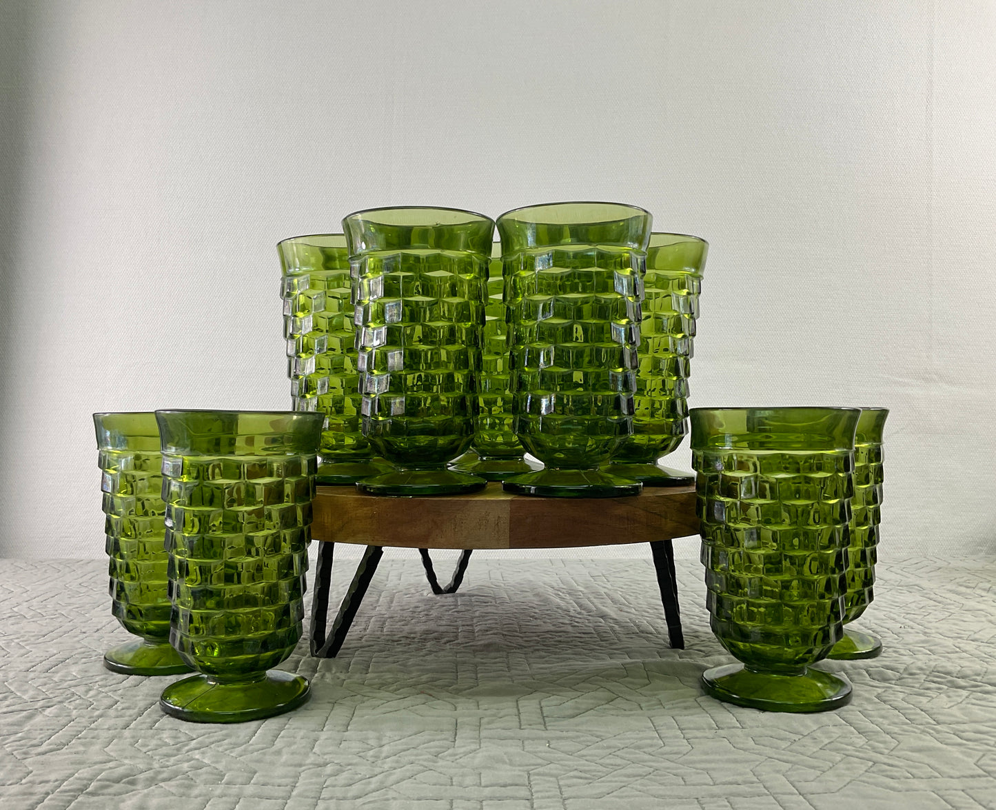 Vintage Avocado Green Footed Glass, Sold Separately