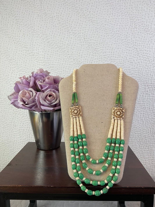 Green & Cream Colored Beaded Necklace