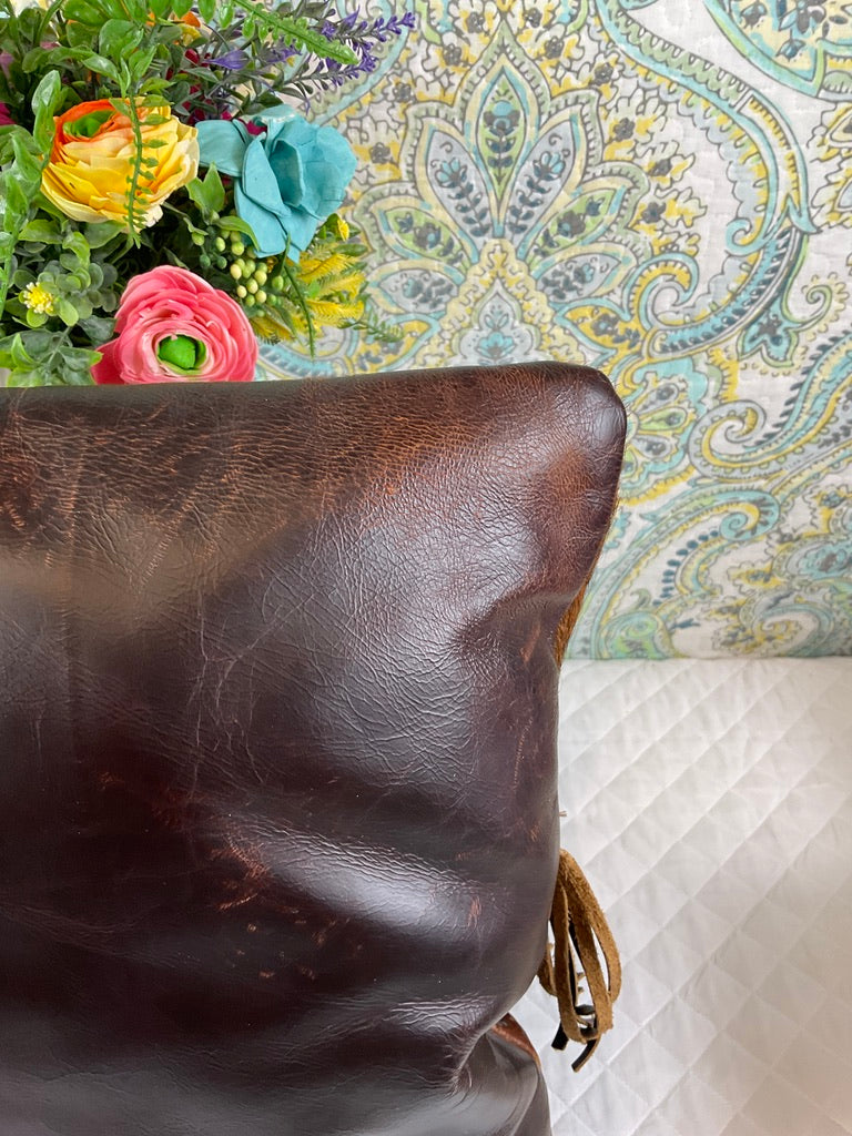 Cow Hide & Leather Pillow with Silver Star Emblem