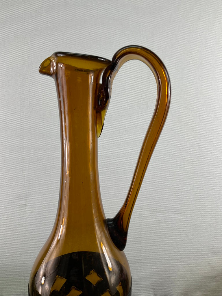 Mid-Century Brutalist Caged Amber Glass Pitcher & Glasses