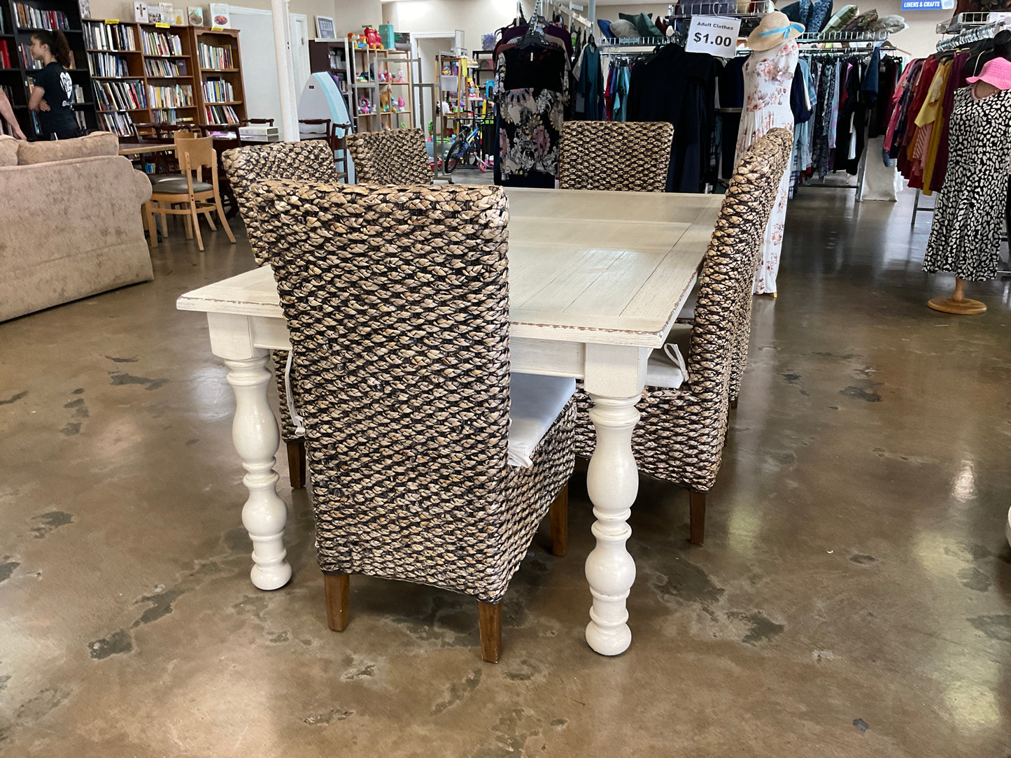 Aberdeen Wooden Rectangular Table With 6 Wicker Woven Chairs **AT OUR FIRST STREET LOCATION**