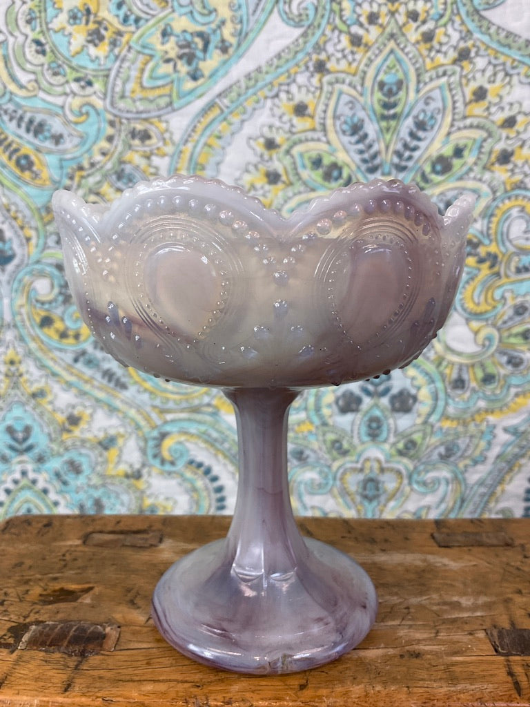 Slag Glass Compote Pedestal Candy Dish Candle
