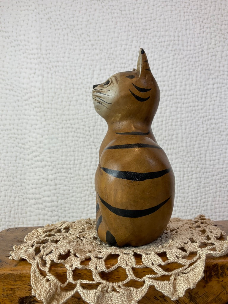 Wooden Carved Hand-painted Cat