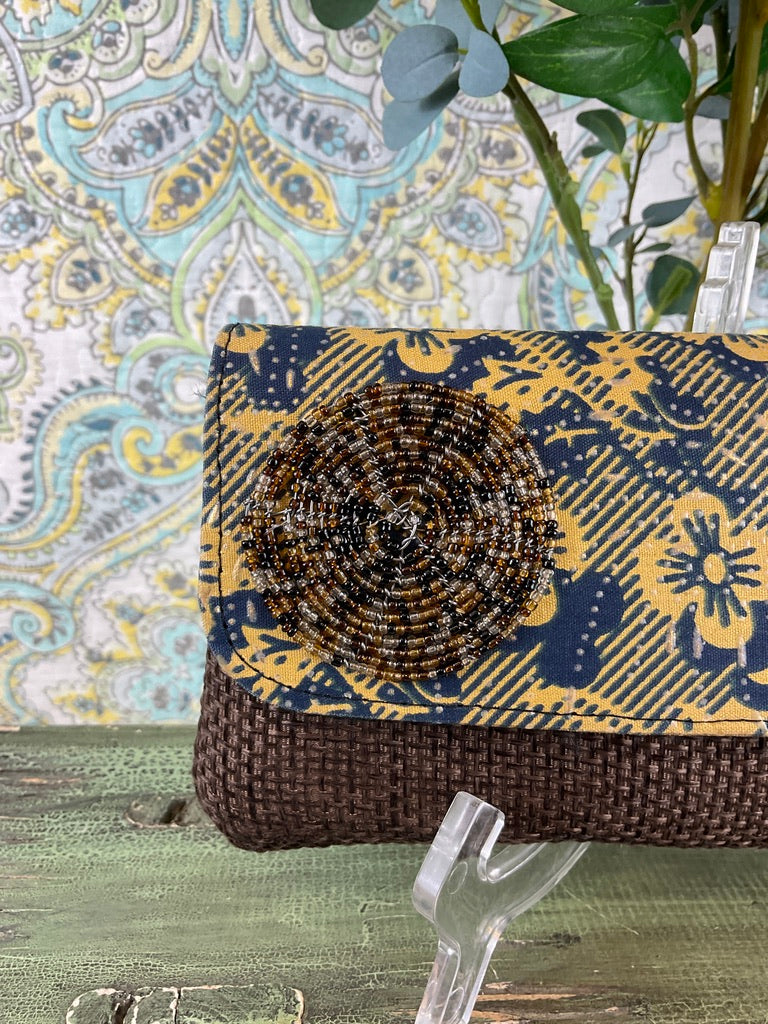 Woven Wallet with Floral Magnetic Closure