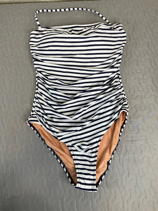 J. Crew Womens Striped Ruche Swimsuit One-Piece, Size 10
