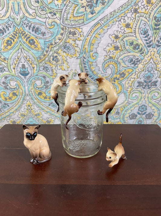 Vintage Hanging Siamese Cat Figurines, Ceramic, 6 Pc