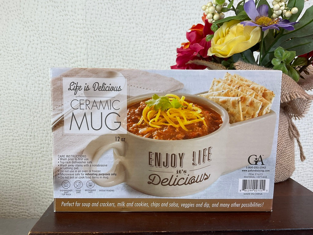 Life Is Delicious Ceramic Mug With Built-In Side Container
