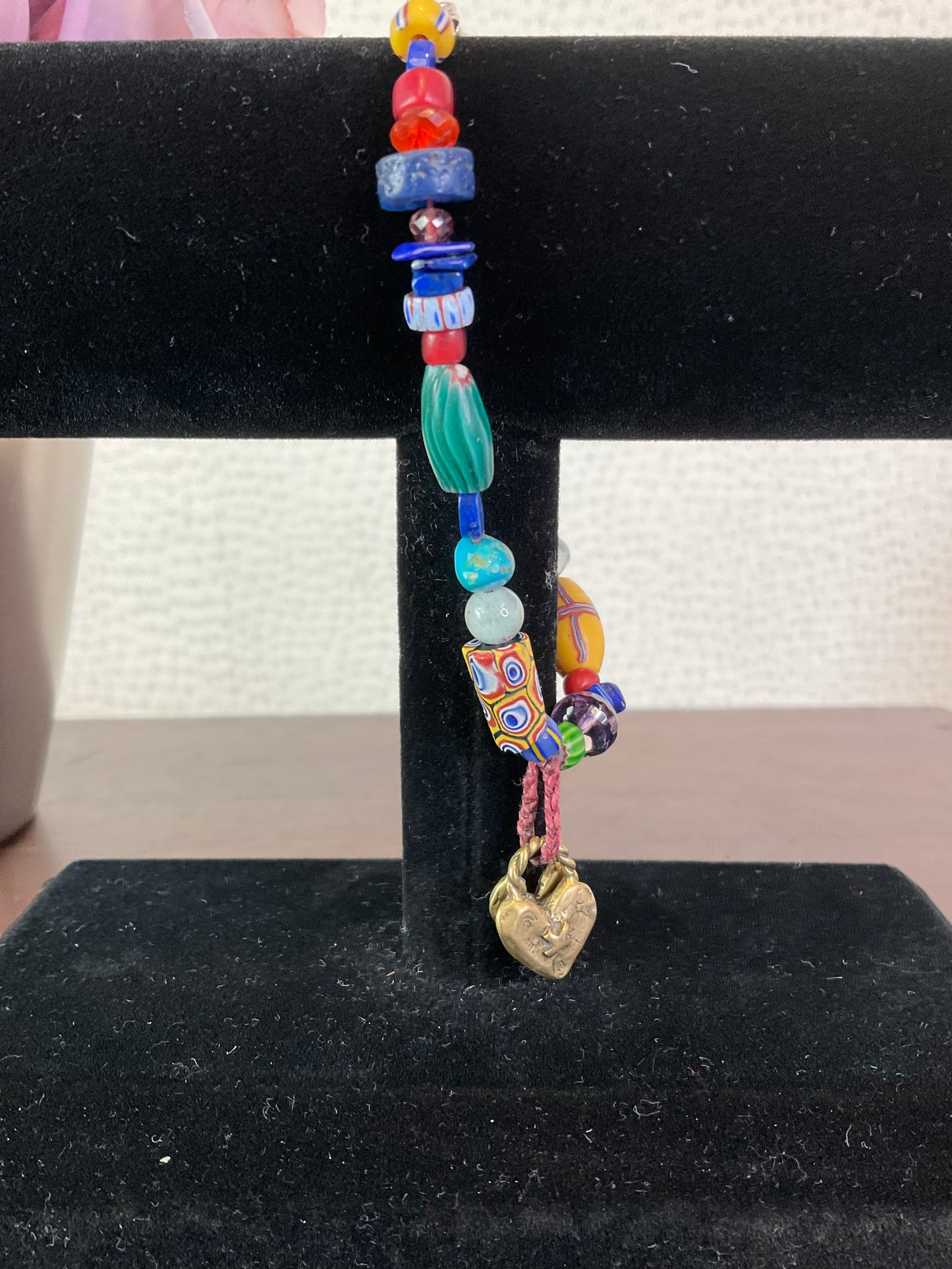 Multicolored Beaded Bracelet With Heart Charms