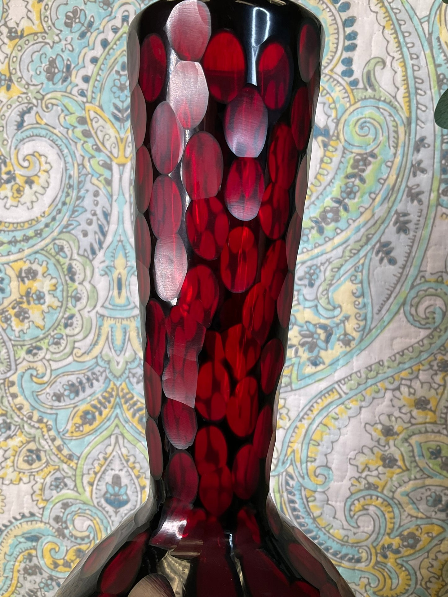 Handblown Red Thumbprint Glass Vase
