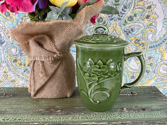 Green Glazed Coffee Mug with Lid