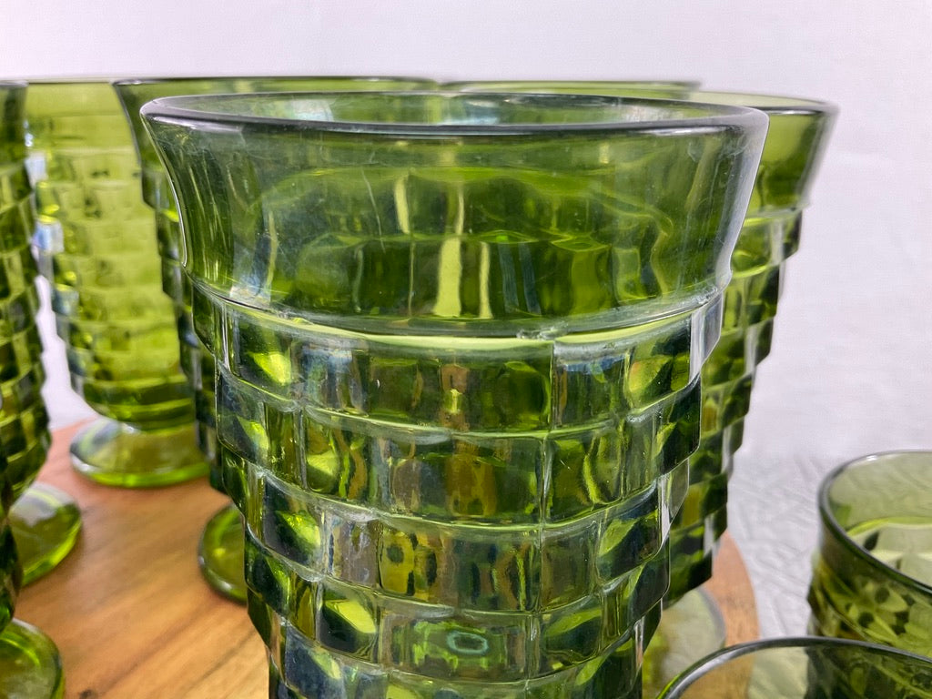 Vintage Avocado Green Footed Glass, Sold Separately