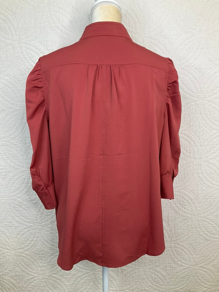 WHBM Ruched Sleeve Button Shirt, Size 14