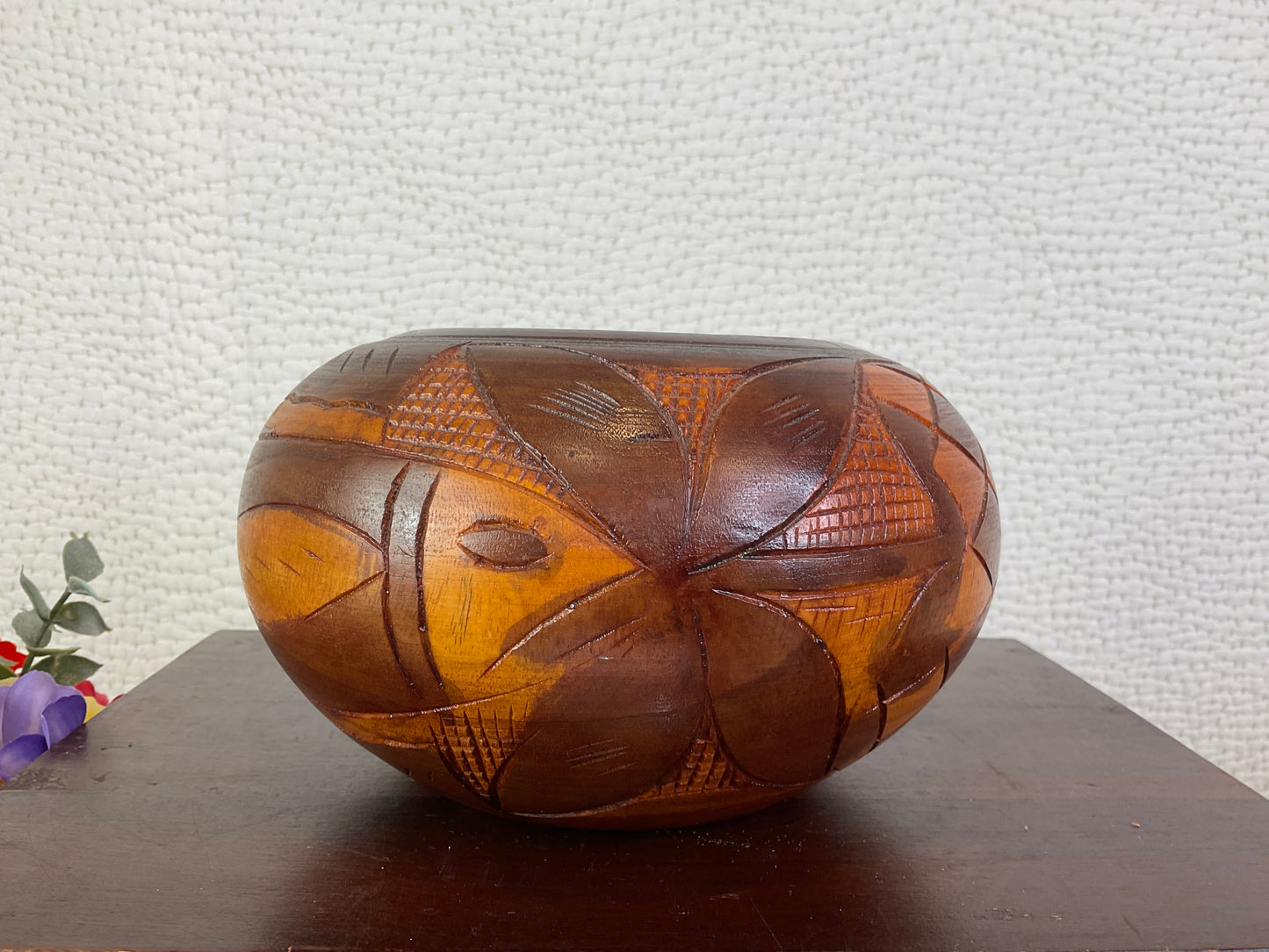 Carved Wood Jar/Urn with Lid