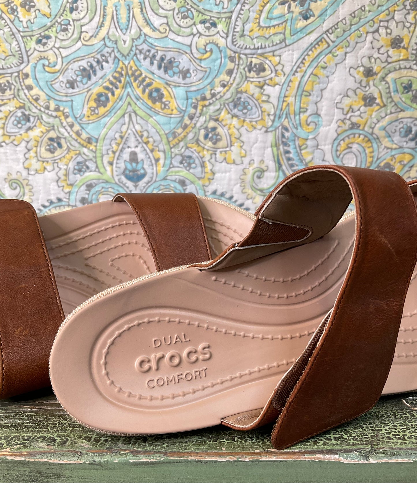Crocs Brown Hazelnut & Chai A-Leigh 2 Strap Mini Wedge Sandals, Womens 11