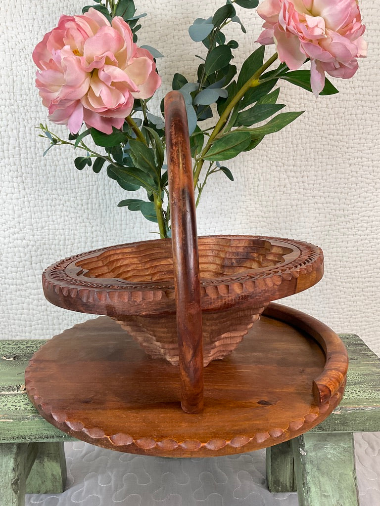 Vintage Carved Collapsible Wooden Baskets, Sold Separately