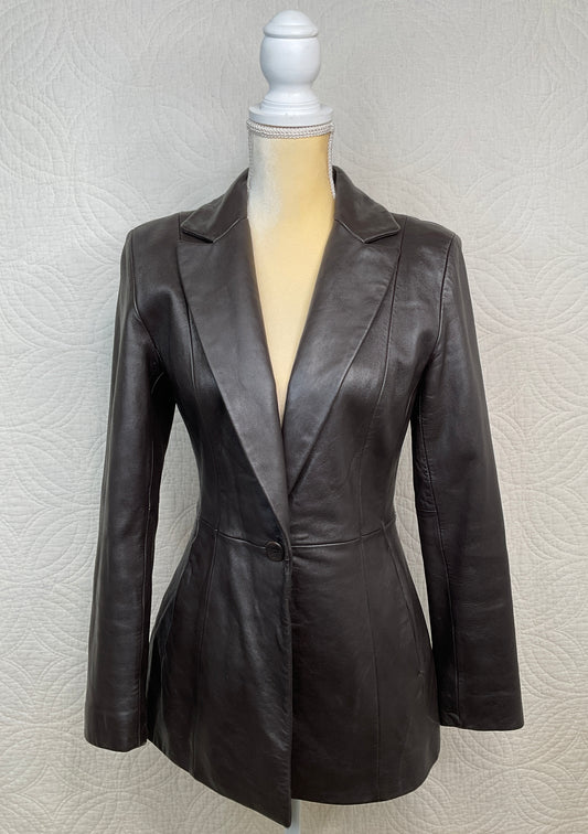 Cache Women's Brown Leather Blazer, Size 4