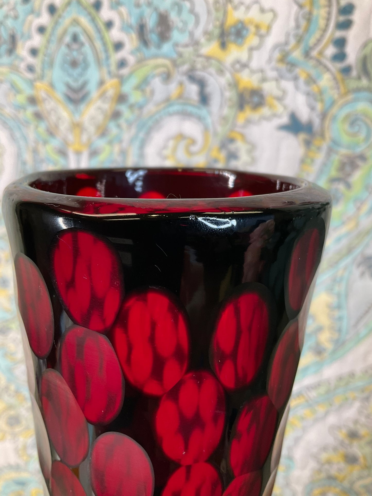 Handblown Red Thumbprint Glass Vase