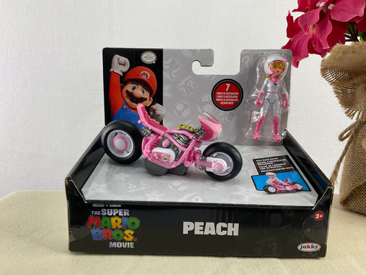 Super Mario Bros. The Movie Princess Peach Figure & Pull Back Racer Bike