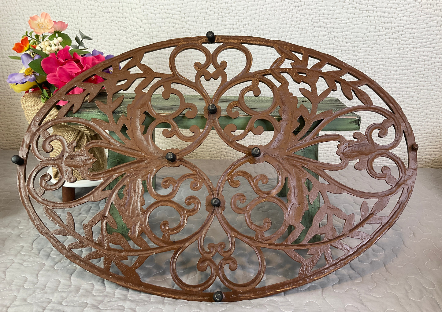 Large Brown Oval Iron Trivet