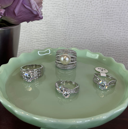 Silver Tone Wedding Ring Assortment, Costume Jewelry, Sold Separately