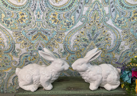 White Ceramic Easter Bunny Set, 2pc