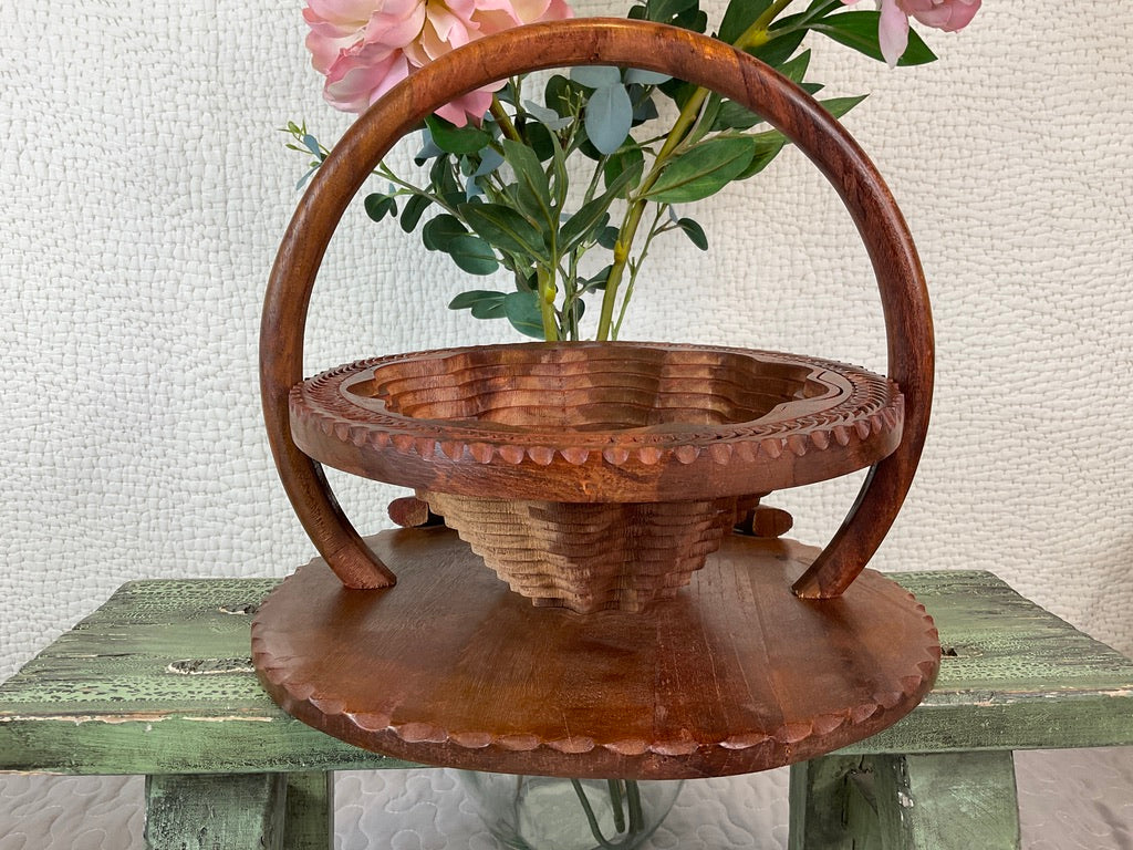 Vintage Carved Collapsible Wooden Baskets, Sold Separately