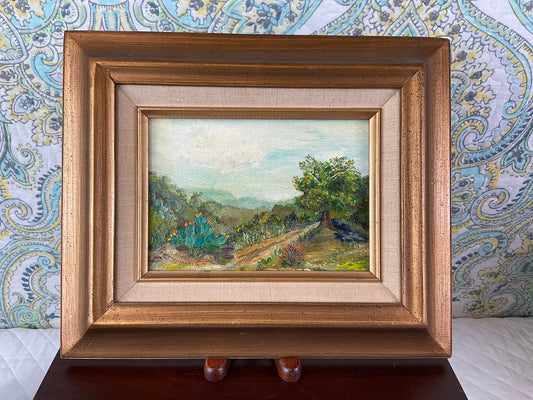 Vintage Small Framed Oil Painting Signed Mary Cat, Nature Scene