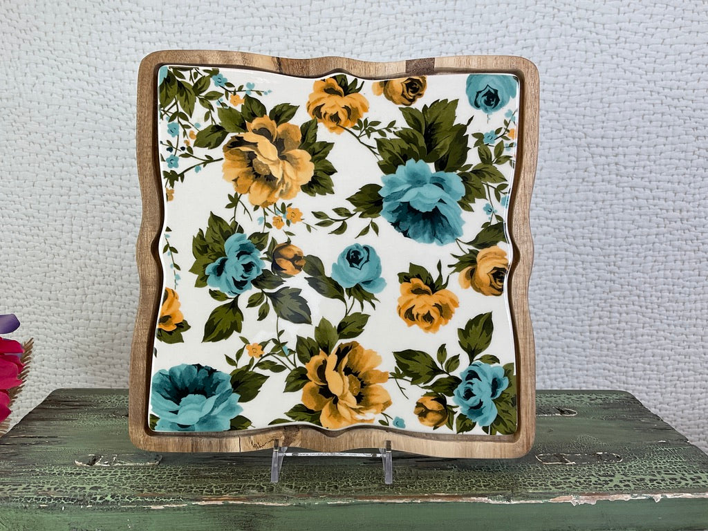 Pioneer Woman Wood & Ceramic Trivet, Rose Shadow