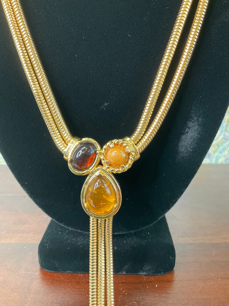 Monet Two Strand Necklace With Amber Colored Stones