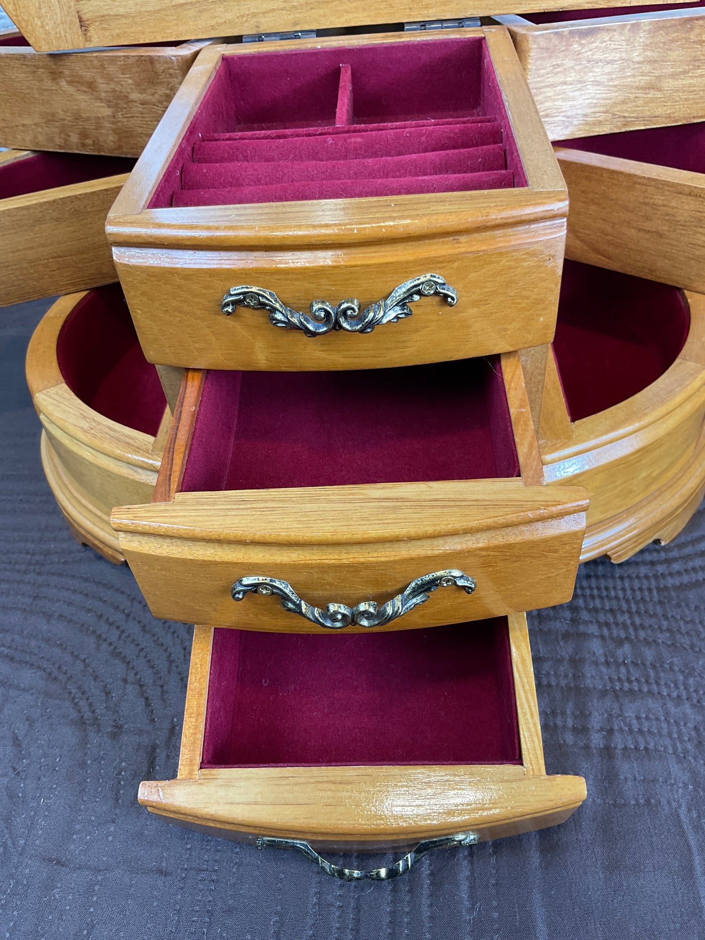 Wooden Jewelry Box W/ Swing Out Compartment
