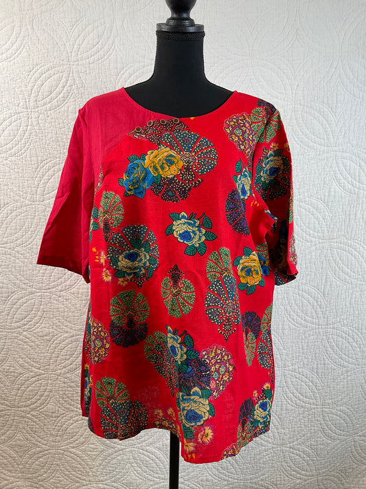 Vintage Red Tunic Top, Size XL