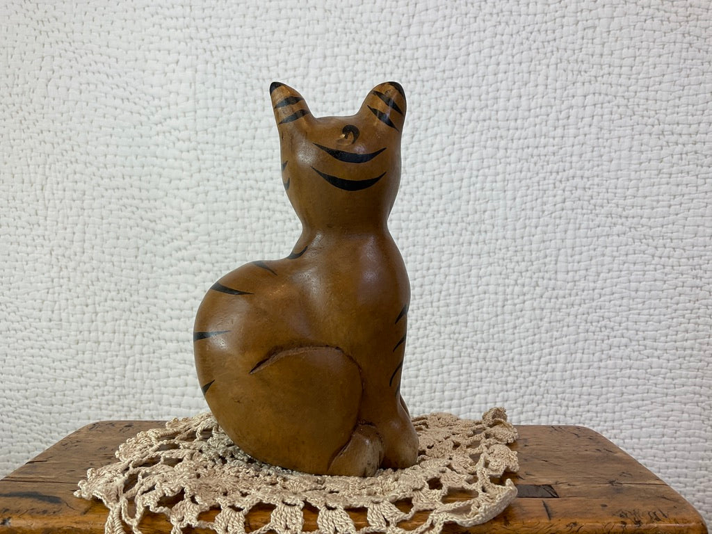 Wooden Carved Hand-painted Cat