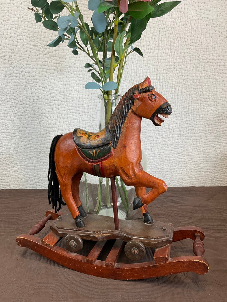 Vintage Hand Carved Wooden Rocking Horse